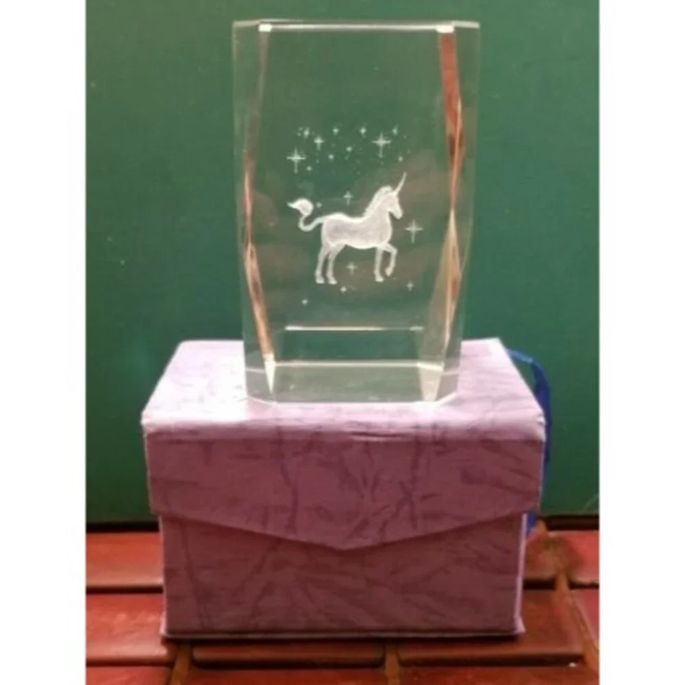 Unicorn & Stars 3D Glass Paperweight Laser Etched 3.25